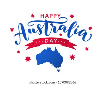 Happy Australia Day. Vector illustration with text, stars and ribbon
