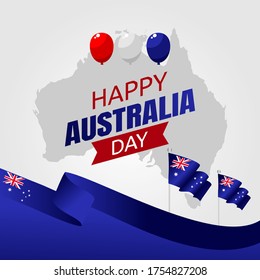 Happy Australia Day Vector Illustration with Map and Flag.