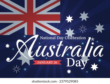 Feliz Día de Australia Ilustración vectorial el 26 de enero con mapa y bandera australiana para cartel o afiche en diseño plano de caricatura