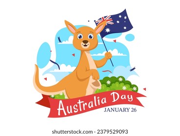 Happy Australia Day Vector Illustration on 26 January with Map and Australian Flag for Banner or Poster in Flat Cartoon Background Design