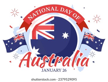 Happy Australia Day Vector Illustration on 26 January with Map and Australian Flag for Banner or Poster in Flat Cartoon Background Design