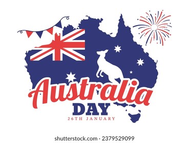 Happy Australia Day Vector Illustration on 26 January with Map and Australian Flag for Banner or Poster in Flat Cartoon Background Design