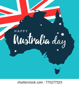 Happy Australia day vector illustration with  Hand lettering text and Map of Australia with flag can be used as banner, poster, flyer for promotion and social media as well.
