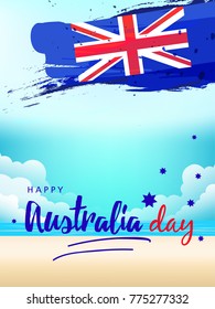Happy Australia day vector illustration with  Hand lettering text and Map of Australia with flag can be used as banner, poster, flyer for promotion and social media as well.
