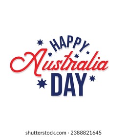 Happy Australia day vector typography on white background. Australia Day greeting card, poster, banner, template, postcard deign. 26 January Australia day Typographic Design.