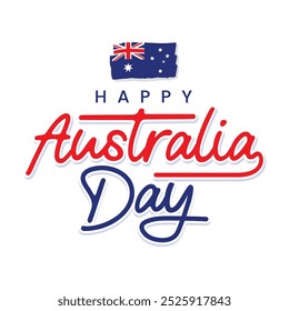 Ilustración de la tipografía del Vector del día de Australia feliz con la bandera australiana aislada en el fondo blanco. Letras dibujadas a mano rojas y azules para celebrar el Día de Australia. 