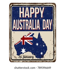 Happy australia day vintage rusty metal sign on a white background, vector illustration