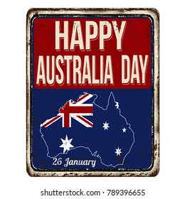 Happy australia day vintage rusty metal sign on a white background, vector illustration