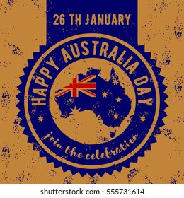 Happy Australia Day. Vintage sign, label.
