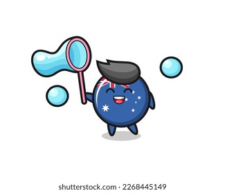 happy australia flag badge cartoon playing soap bubble , cute style design for t shirt, sticker, logo element