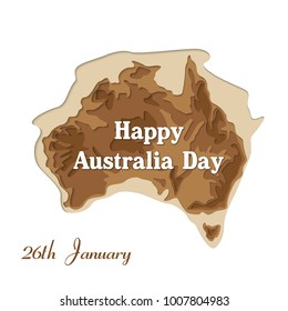 Happy Australia republic day. Typographic poster paper cut style. Lettering greeting card. National banner poster. Multilayer paper cut applique Australian. Republic day celebration paper art style