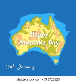 Happy Australia republic day. Typographic poster paper cut style. Lettering greeting card. National banner poster. Multilayer paper cut applique Australian. Republic day celebration paper art style