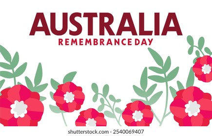 Feliz día de recuerdo australiano con flores rojas