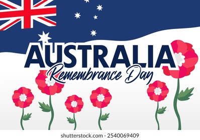 Feliz día de recuerdo australiano con flores rojas