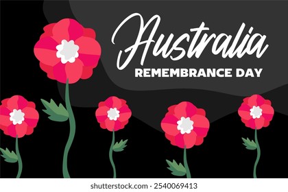 happy australian remembrance day with red flowers