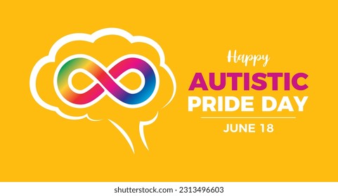 Happy Autistic Pride Day vector illustration. Autistic rainbow eight infinity symbol and abstract brain icon vector isolated on a orange background. June 18 every year. Important day