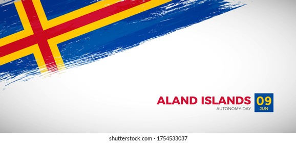 Happy autonomy day of Aland Islands. Brush painted grunge flag of Aland Islands country. Elegant brush flag vector background