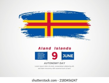 Happy Autonomy Day of Aland Islands. Abstract country flag on hand drawn brush stroke vector patriotic background.