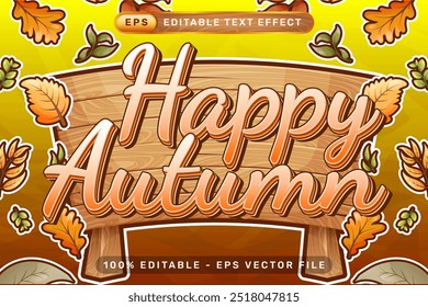 happy autumn 3d text effect and editable text effect with autumn leaves illustration