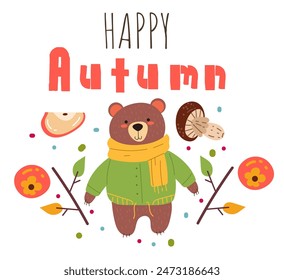 Happy autumn animal isolated concept. Vector flat graphic design illustration