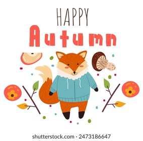 Happy autumn animal isolated concept. Vector flat graphic design illustration