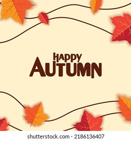 Felices antecedentes de otoño con diseño vectorial de hojas naranjas y rojas. Diseño de vectores de otoño para pancarta, volante, invitación, folleto