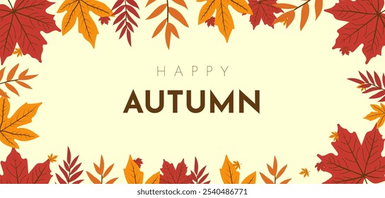 Fondo de Anuncio de otoño feliz con ilustración de hojas de otoño