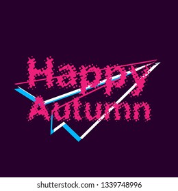 happy autumn, banner or background with violet glitch or retro style.