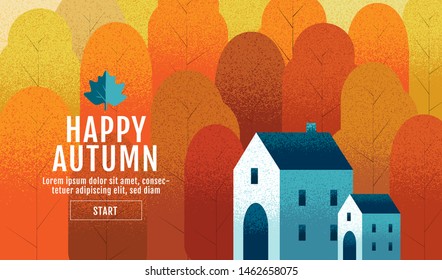 Happy Autumn, Banner Design Template, Thanksgiving, vector illustration, Landscape Painting Style.