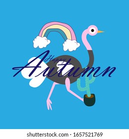 happy autumn, beautiful greeting card background or template banner with animal theme. vector design illustration