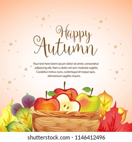 happy autumn border with apple in basket