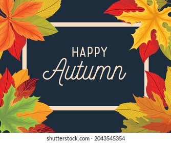 happy autumn card with leaves