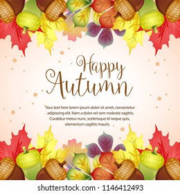 happy autumn cloud foliage border with canary