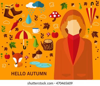 happy autumn consept background. Flat icons.
