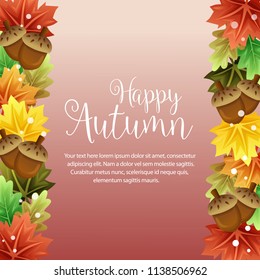 happy autumn with cute maple leaf vertical border