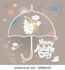 Happy Autumn Day. Umbrella.Vector card.