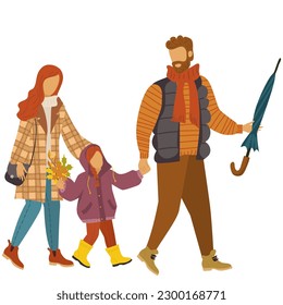 Happy autumn family with child on walk vector