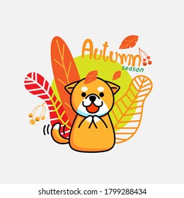 Happy Autumn Festival with leaves, full moon and dog, tourism for branding, poster, card, label and corporate identity design. Vector illustration.