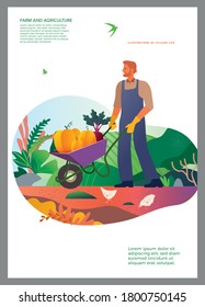 Happy Autumn. Gardening. Modern flat vector concept of an illustration of a person engaged in harvesting. Great for greeting cards, banners, invitations, and holiday events. Vector illustration.