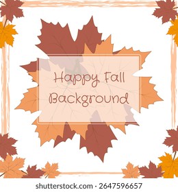 Happy autumn, Hello, fall leaves, frame, vector illustration, white background, leaves fluttering in the wind, brushes, seasonal, nature in motion, vector design, lettering, place for advertising