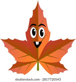 Happy autumn maple leaf character with toothy smile vector