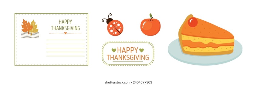 Happy Autumn Thanksgiving Day Object and Element Vector Set