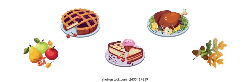 Happy Autumn Thanksgiving Day Objects and Element Vector Set