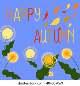 Happy autumn vector background. Yellow flowers Rudbeckia. Falling leaves in yellow, red, orange, brown colors. Fall seasonal illustration with natural decor. Square image for mid-autumn festival