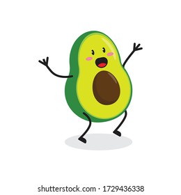 happy avocado fruit cute character mascot vector design