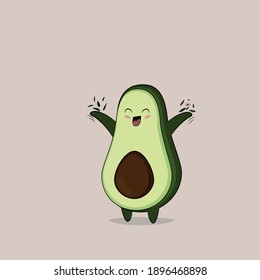 happy avocado with green leaves