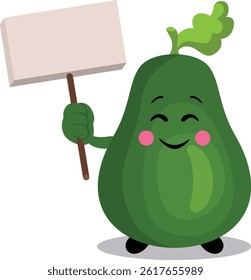 Happy Avocado Holding a Blank Sign Board