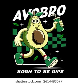 Happy Avocado Tropical Summer Vibes Cartoon Character in Retro Vintage Style