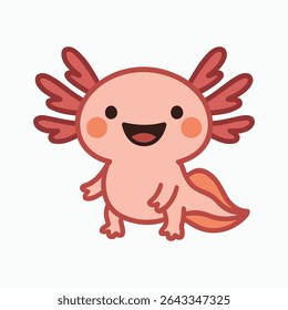 Happy axolotl cartoon in kawaii style with cheerful expression and pointing gesture. Great for kids illustrations, stickers, and fun character designs.