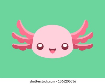 Happy axolotl head vector illustration. Cute underwater aquatic animal design for kids, pattern, print, etc. Simple flat style clip art.